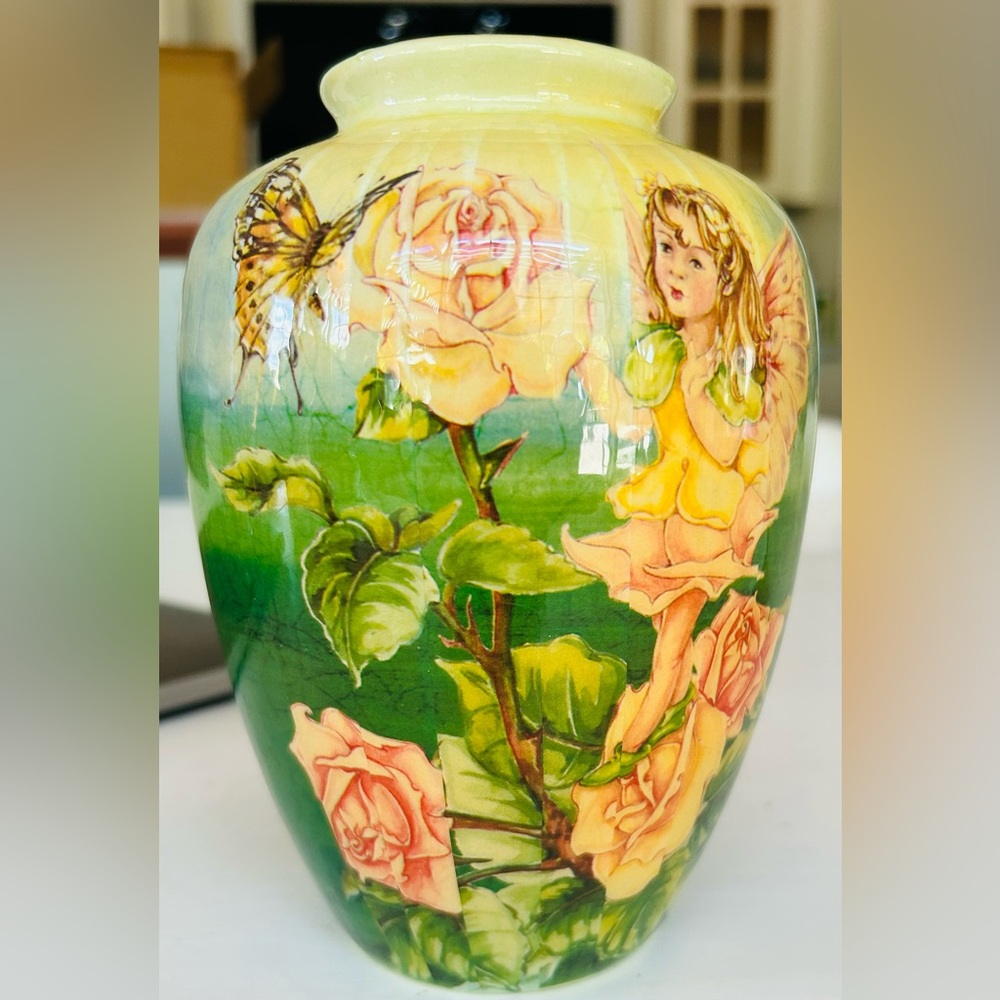 Vintage Decoupage Glazed Vase,Fairy Nymph/Cherub Whimsical Girls